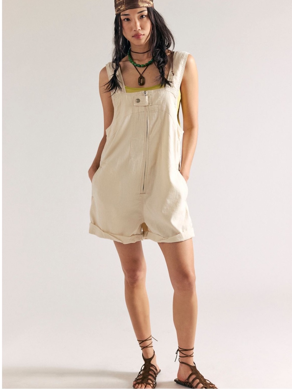 NWT we the Free People Jude shortalls Cream Short Overalls Romper